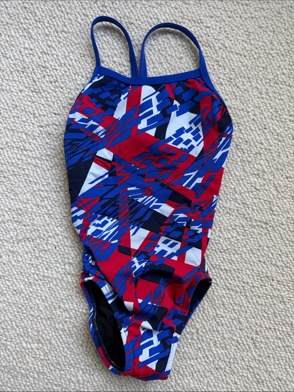 Girls' Dolfin Blue & Red Geo One-Piece Racing Swimsuit
